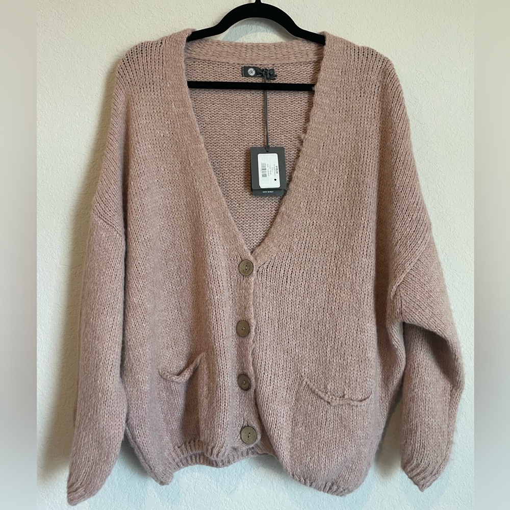 Made in Italy Blush Pink Wool Blend Button Front Sweater size Large